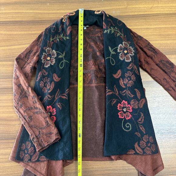 Caamana 100% Peruvian Alpaca Brown Floral Cardigan, Boho, Artisan, Luxury, Large - Picture 7 of 9